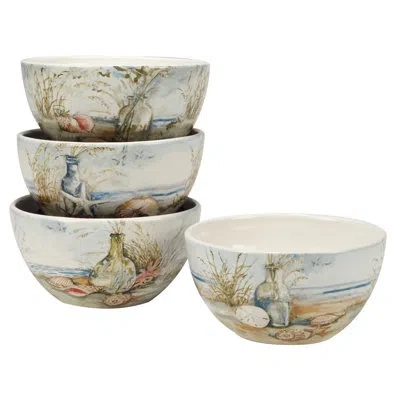 Certified International Coastal Landscape Set Of 4 Ice Cream Bowl 5.25" X 3" 4 Asst. In Blue;green;red