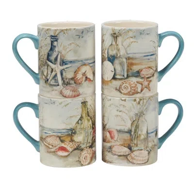 Certified International Coastal Landscape Set Of 4 Mug 14 Oz. 4 Asst. In Blue;red;beige