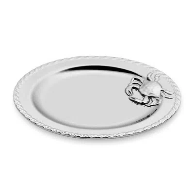 Certified International Coastal Sophistication: Silver Plated Porcelain Crab 13-inch Round Platter – Elegant Serveware For U In White;silver