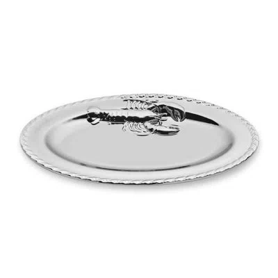 Certified International Coastal Sophistication: Silver Plated Porcelain Lobster Oval Platter – 16 X 12 Inches, Tarnish-resis In White;silver
