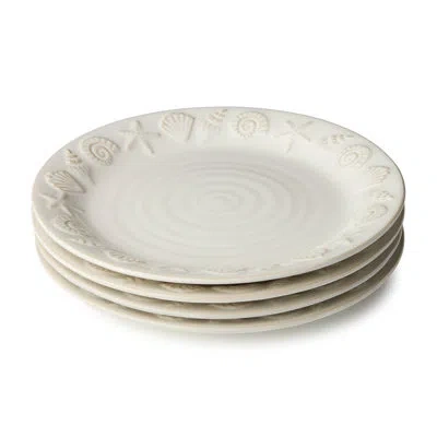 Certified International Coastline Cream Stoneware Dinner Plate Set Of 4, 10.5-inch Embossed Coastal Shell And Starfish Plate