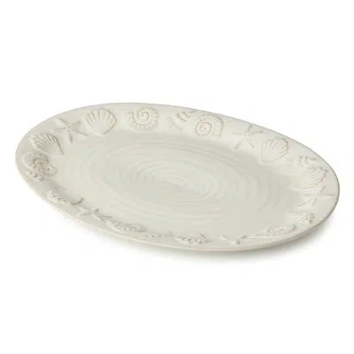 Certified International Coastline Cream Stoneware Oval Platter 16 X 12 Inches, Embossed Coastal Shell And Starfish Design Wi