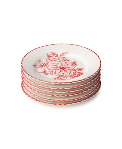 Certified International Crimson Noel Canape Plates, Set Of 6 In Red