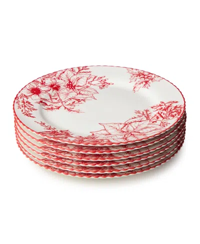 Certified International Crimson Noel Dinner Plates, Set Of 6 In Red