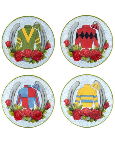 Certified International Derby Day At The Races Set Of 4 Canape Plates
