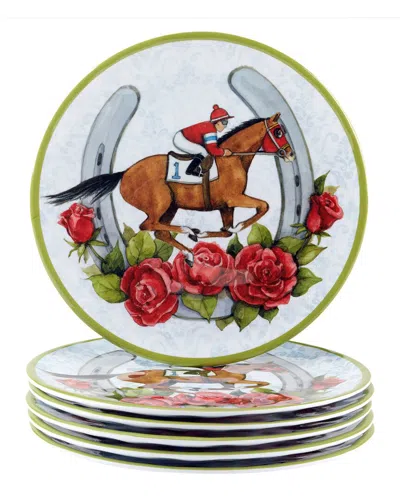 Certified International Derby Day At The Races Set Of 6 Melamine Salad Plates