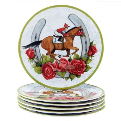 Certified International Derby Day At The Races Set Of 6 Melamine Salad Plates In Blue;black;brown;white;green;red;yellow;