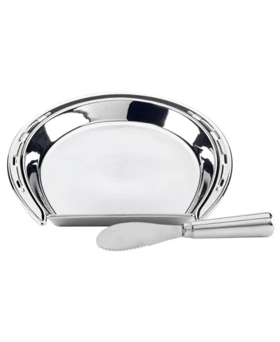 Certified International Derby Day At The Races Silver Plated 3-d Horseshoe Cheese Plate With Knife In Miscellaneous