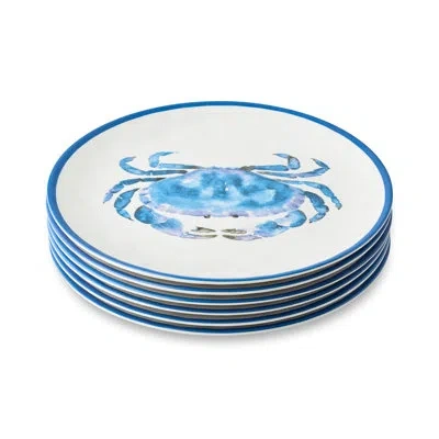 Certified International Dive Into Coastal Dining: Beach House Crab 11-inch Melamine Dinner Plates – Set Of 6, Vibrant Nautic In Blue;red