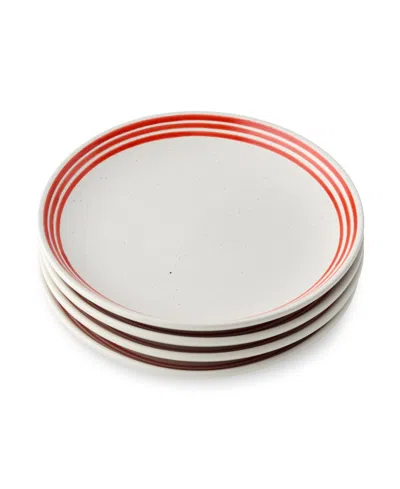 Certified International Dockside Red Set Of 4 Salad Plates In White