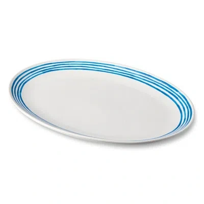 Certified International Dockside Blue Oval Platter – 16 X 12 – Stylish Stoneware Serving Plate For Elegant Dinners & Gatheri In Blue;white