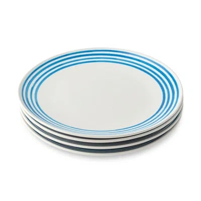 Certified International Dockside Blue Stoneware Dinner Plates – Set Of 4, 11-inch Nautical-inspired Blue, Chip-resistant  Fo In Blue;white