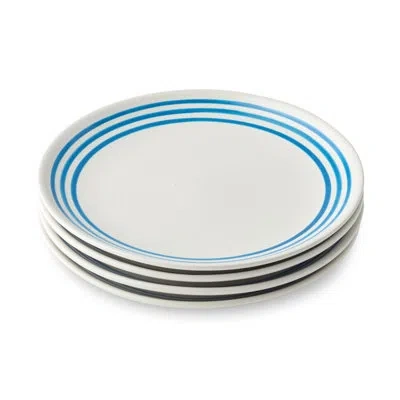 Certified International Dockside Blue Stoneware Salad Plates – Set Of 4, 9-inch Coastal-inspired Blue, Chip-resistant Tablew In Blue;white