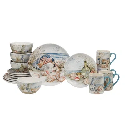 Certified International Earthenware Dinnerware - Set Of 16 In Blue;brown;green