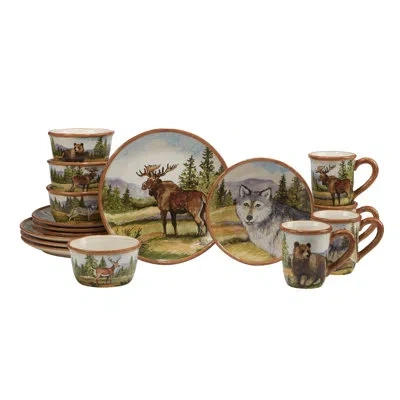 Certified International Earthenware Dinnerware Set - Service For 4 In Brown;green;light Blue