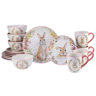 Certified International Easter Garden 16 Piece Dinnerware Set, Service For 4 In White;pink;orange