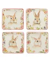 Certified International Easter Garden 6" Assorted Square Canape Plates, Set Of 4 In White,pink