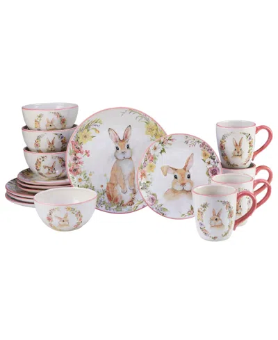 Certified International Easter Garden Dinnerware Set, 16 Pieces In White,pink