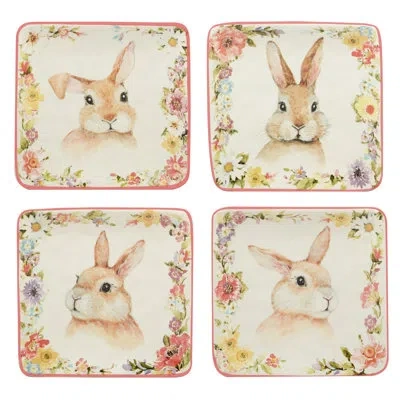 Certified International Easter Garden Set Of 4 Canape Plate 4 Asst. In Pink;cream