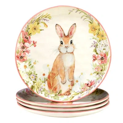 Certified International Easter Garden Set Of 4 Dinner Plate In Pink;cream