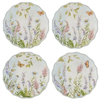 Certified International Easter Meadow Set Of 4 Canape Plates – 6" Plates With Delicate Floral & Butterfly Designs – Perfect  In Blue;brown;white;green;orange;purple