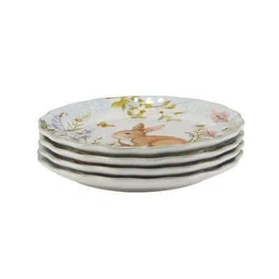 Certified International Easter Meadow Set Of 4 Dessert Plates – 9" Plates With Charming Bunny & Wildflower Illustrations – P In Blue;brown;white;green;orange;purple