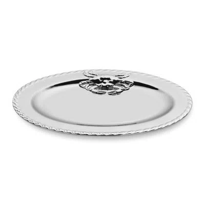 Certified International Elegant Coastal Serveware: Silver Plated Porcelain Crab Oval Platter – 16 X 12 Inches, Tarnish-resis In White;silver