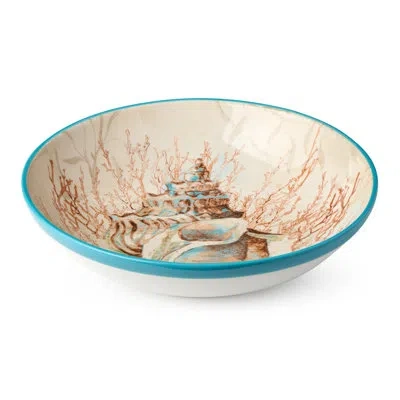 Certified International Escape To The Sea 128-ounce Serving/pasta Bowl, 13-inch Coastal Seashell & Coral Design, Durable Cer In Blue;brown;beige;pink