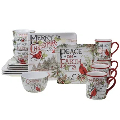 Certified International Evergreen Christmas 16pc Dinnerware Set In Green;red