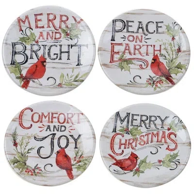 Certified International Evergreen Christmas Set Of 4 Canape Plate In Green;red