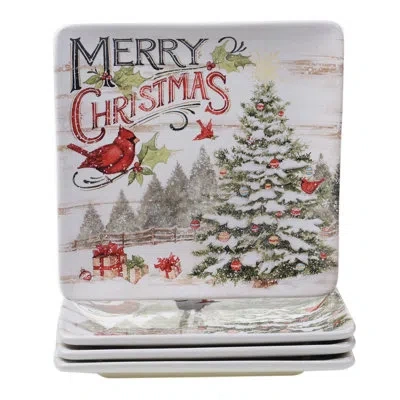 Certified International Evergreen Christmas Set Of 4 Dinner Plate In Multi
