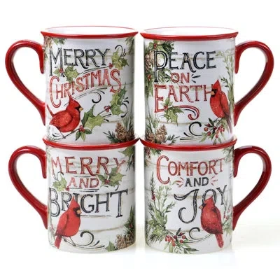 Certified International Evergreen Christmas Set Of 4 Mug In Multicolored