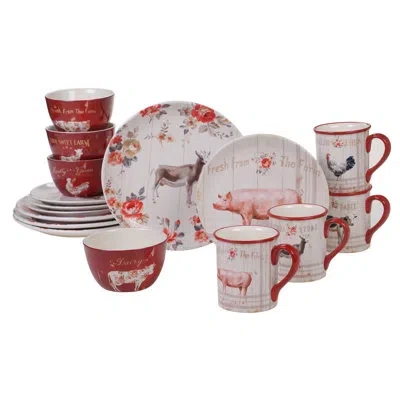 Certified International Farmhouse 16pc Dinnerware Set In Red