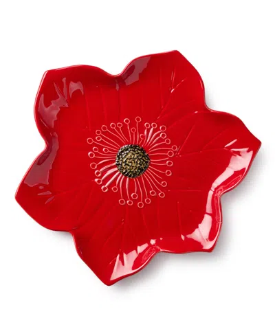 Certified International Festive Blooms Set Of 4 Poinsettia Plates In Red