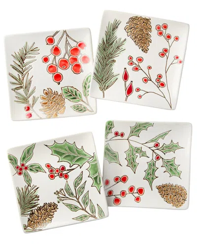 Certified International Festive Blooms Set Of 4 Canape Plates In Multi
