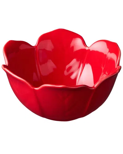Certified International Festive Blooms Set Of 4 Poinsettia Ice Cream Bowls In Red