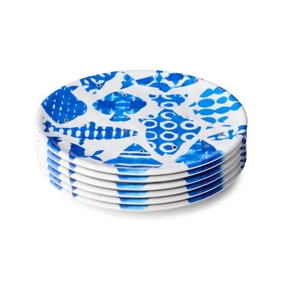 Certified International Fish Tale 9 Inch Melamine Salad Plates Set Of 6 – Artistically Designed Blue Fish School, Shatterpro In Multicolored
