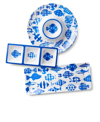 Certified International Fish Tale Chip-and-dip, Relish Tray, And Platter, 3-pc. Set In Multi