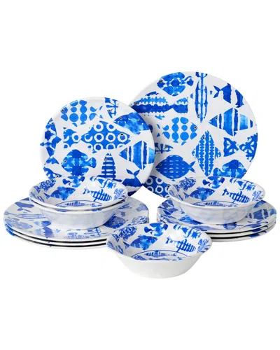 Certified International Fish Tale Melamine 12pc Dinnerware Set In Blue