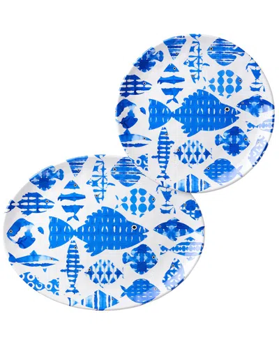 Certified International Fish Tale Melamine 2pc Platter Set In Blue