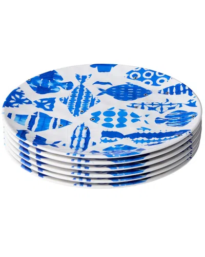 Certified International Fish Tale Melamine Set Of 6 Dinner Plates In Blue