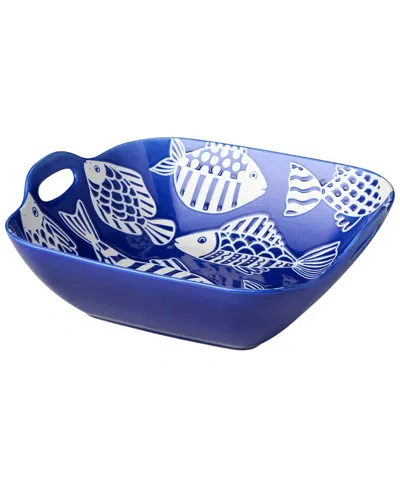Certified International Fish Tale Porcelain Square Bowl With Handles In Blue