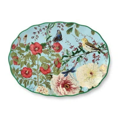 Certified International Flora Oval Platter 14" X 10" In Blue;green;yellow;pink