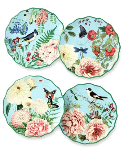 Certified International Flora Set Of 4 Canape Plates In Green