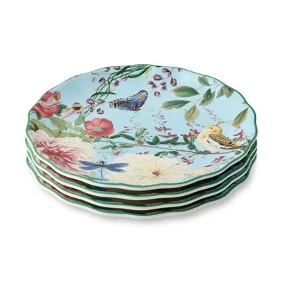 Certified International Flora  Set Of 4 Dinner Plates 10.5" In Blue;green;yellow;pink
