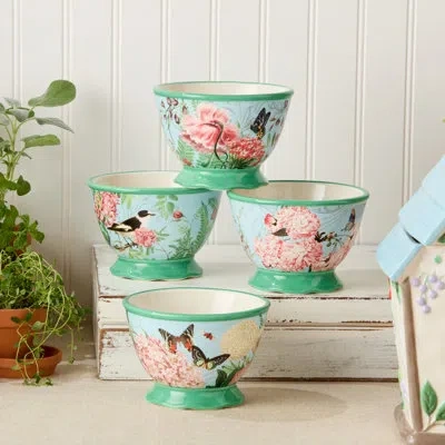 Certified International Flora Set Of 4 Ice Cream Bowls In Green