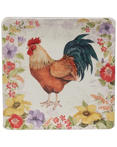 Certified International Floral Rooster Square Platter