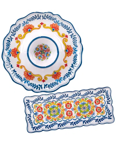 Certified International Flores Melamine 2pc Appetizer Set In Multi