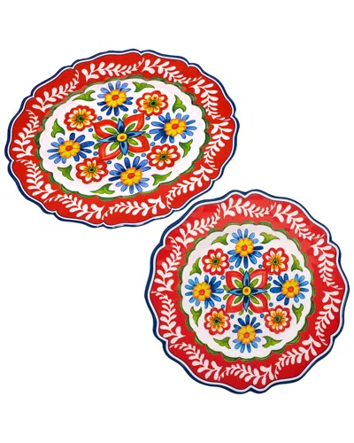 Certified International Flores Melamine 2pc Platter Set In Red