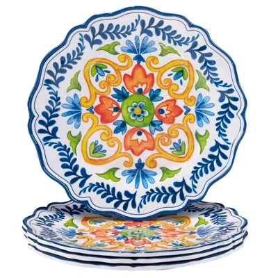 Certified International Flores Melamine Set Of 4 Dinner Plate 11" In Blue;white;green;red;yellow;orange;multi